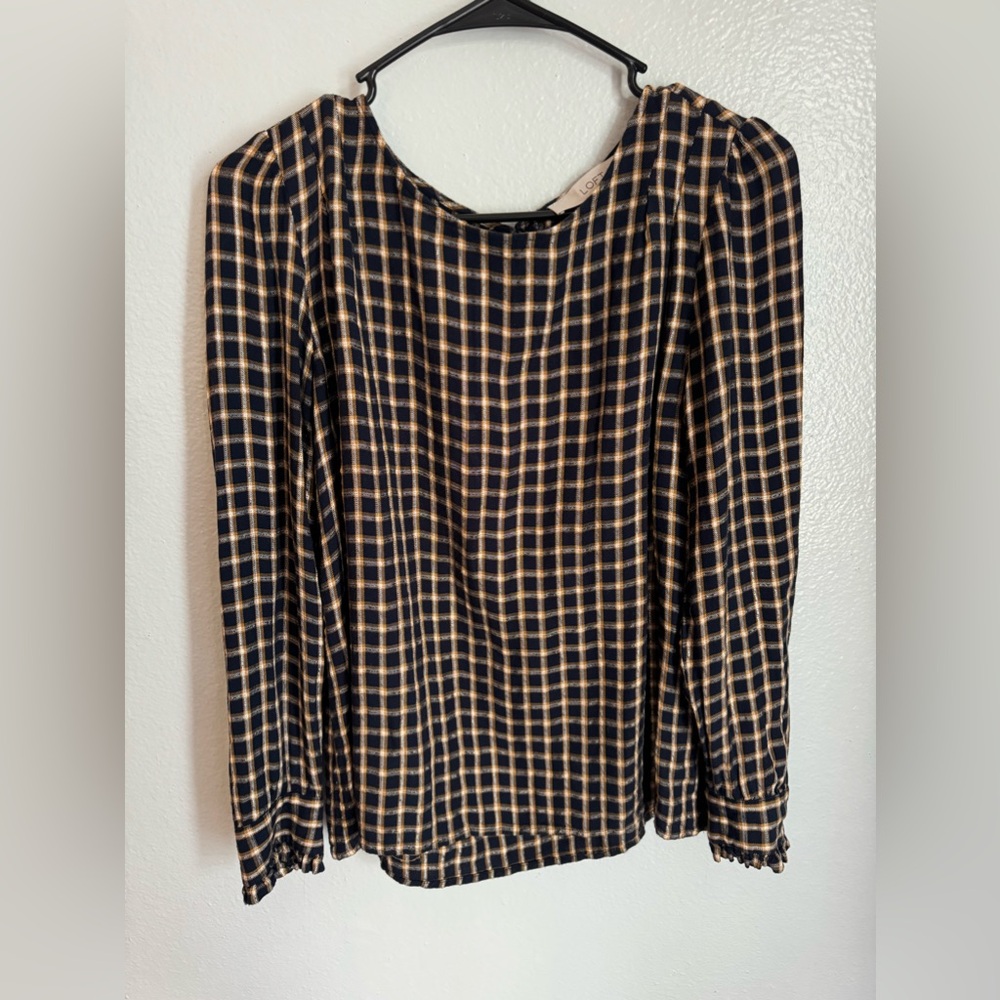Loft plaid top with gold button detail Size Small